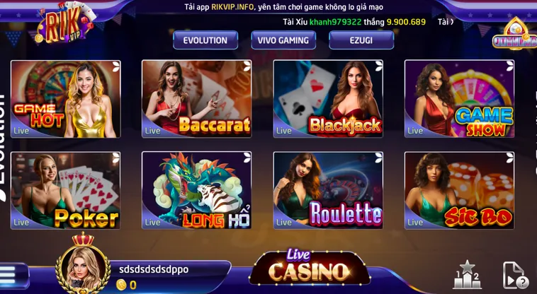 Trải Nghiệm Đỉnh Cao Cùng Casino Livestream Tại RikVip Nhận Thưởng 100%