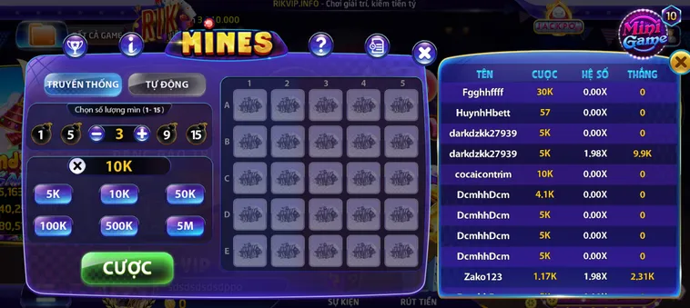 Trải Nghiệm Minigame Mines Tại RikVip Với Tỷ Lệ Thắng Lớn Mỗi Ngày