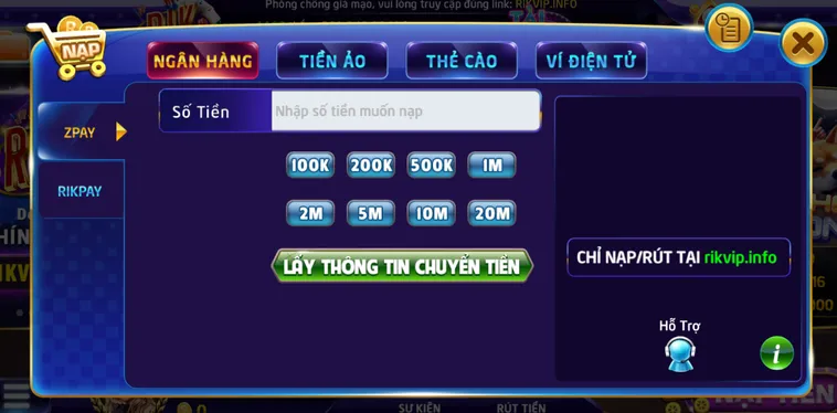 Hướng Dẫn Nạp Tiền RikVip Nhận Ngay Khuyến Mãi Nhân Đôi Tài Khoản