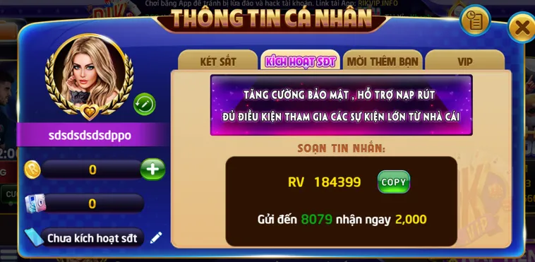 Kích hoạt số điện thoại sau khi đăng kí để chính thức trở thành thành viên RikVip